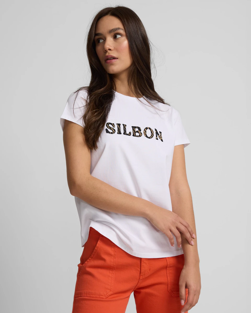 

Женская белая футболка с вышивкой из рафии Silbon, белый