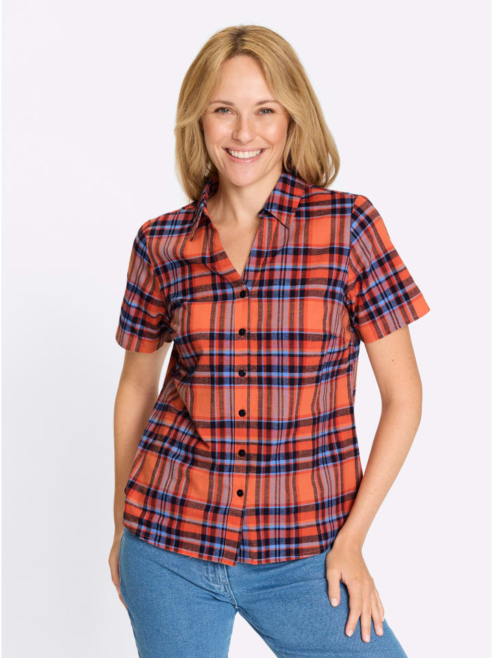 

Клетчатая блузка в клетку цвета папайи и небесно-голубого цвета Sieh an!