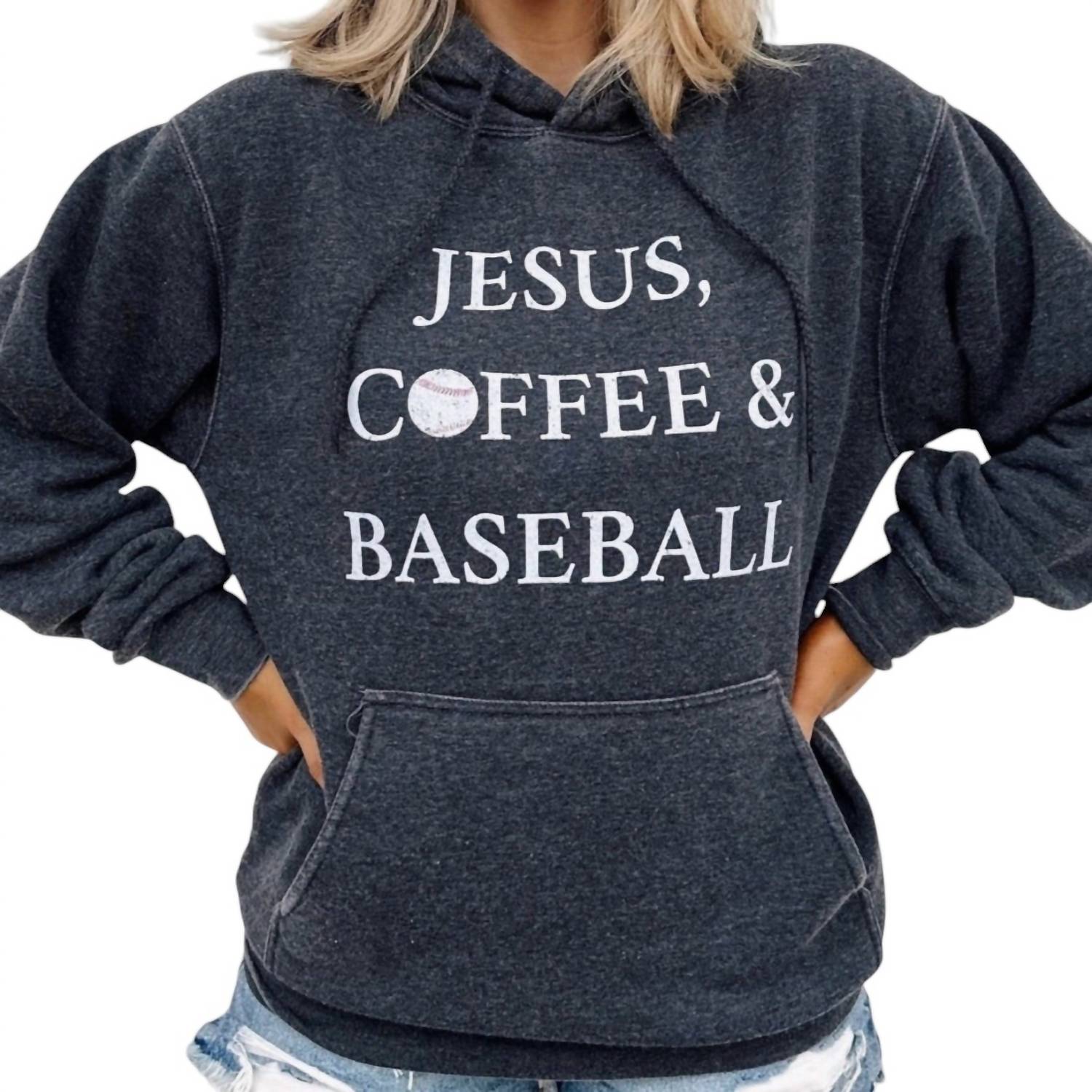 

Толстовка с капюшоном Jesus, Coffee & Baseball серого цвета Live Love Gameday