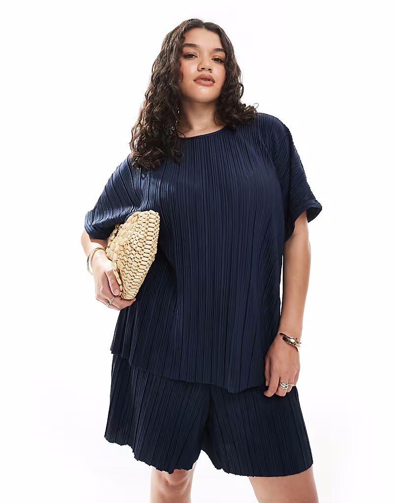 

Футболка Vero Moda Curve plisse, цвет: темно-синий