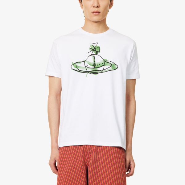 Футболка Vivienne Westwood Drawn Orb с круглым принтом и круглым вырезом, белый — фото 3