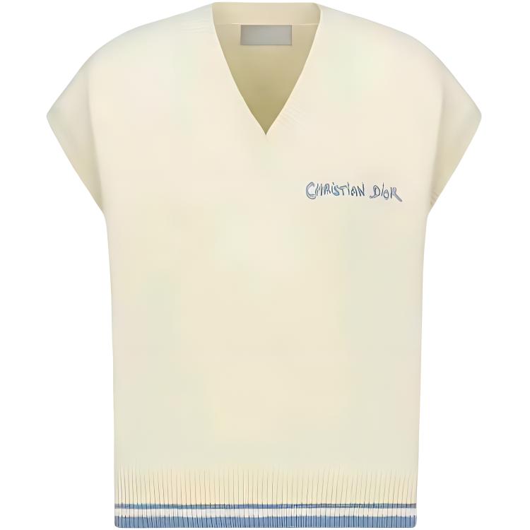 

Вышитый жилет с V-образным вырезом DIOR, сине-желтый