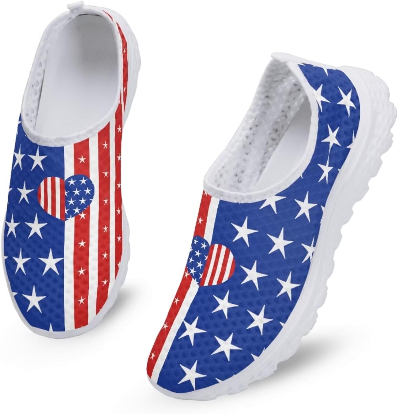 Кроссовки Jeiento Slip On из сетки для женщин и мужчин, дышащие, пляжные, водные, на плоской подошве, теннисные, для бега и повседневной носки, Love Heart Us Flag — фото 3