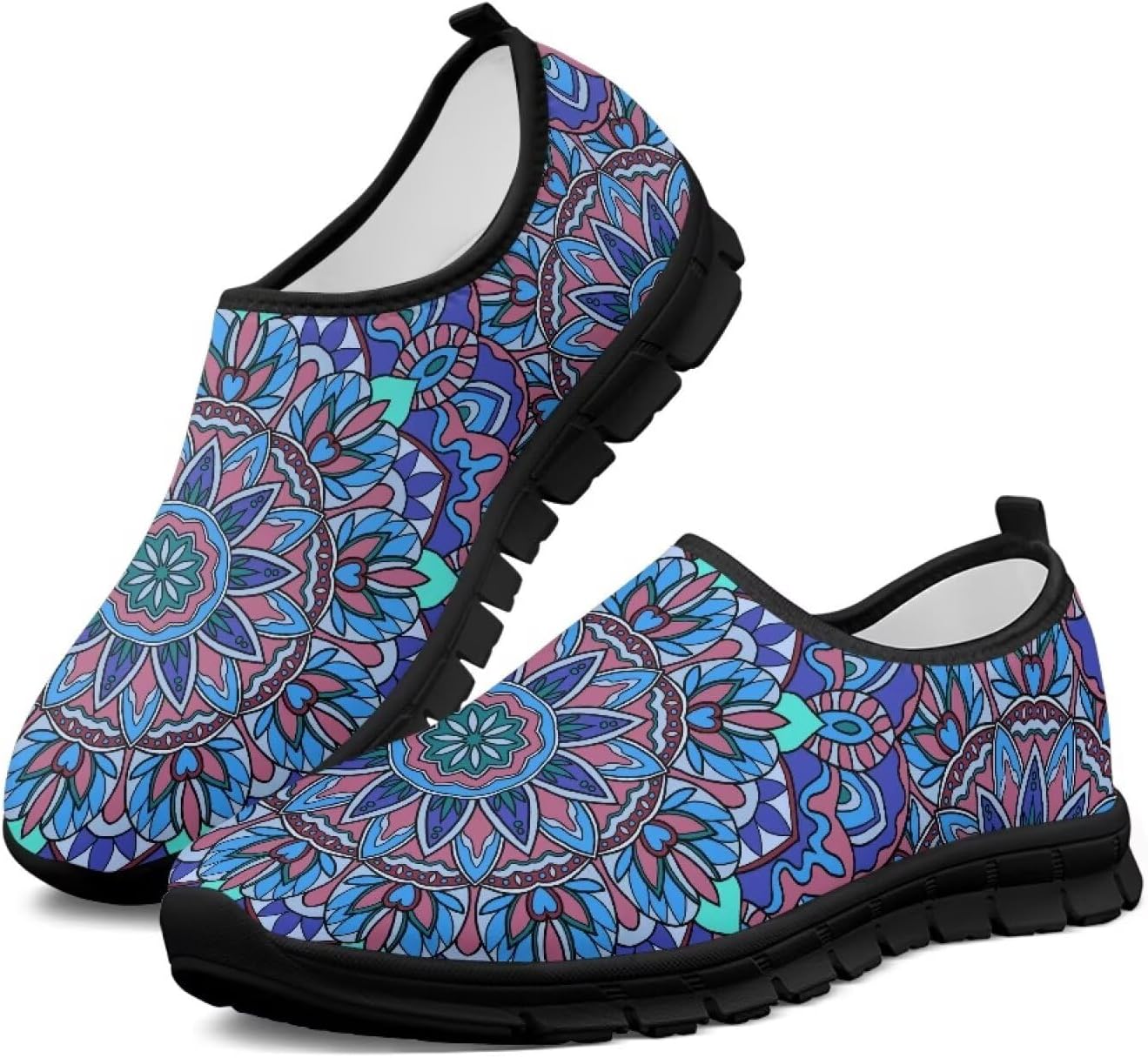 

Удобные слипоны для женщин, противоскользящие для ходьбы и бега, кроссовки с широкой носочной частью, размер США 5,5-13,5 Chririnla, Vintage Mandala