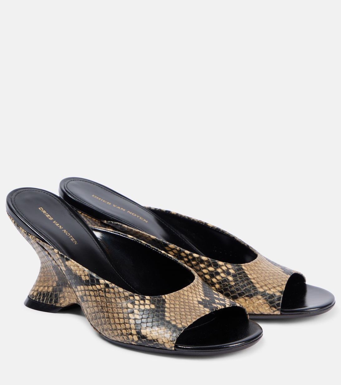 Мюли из кожи с эффектом змеиной кожи Dries Van Noten, бежевый