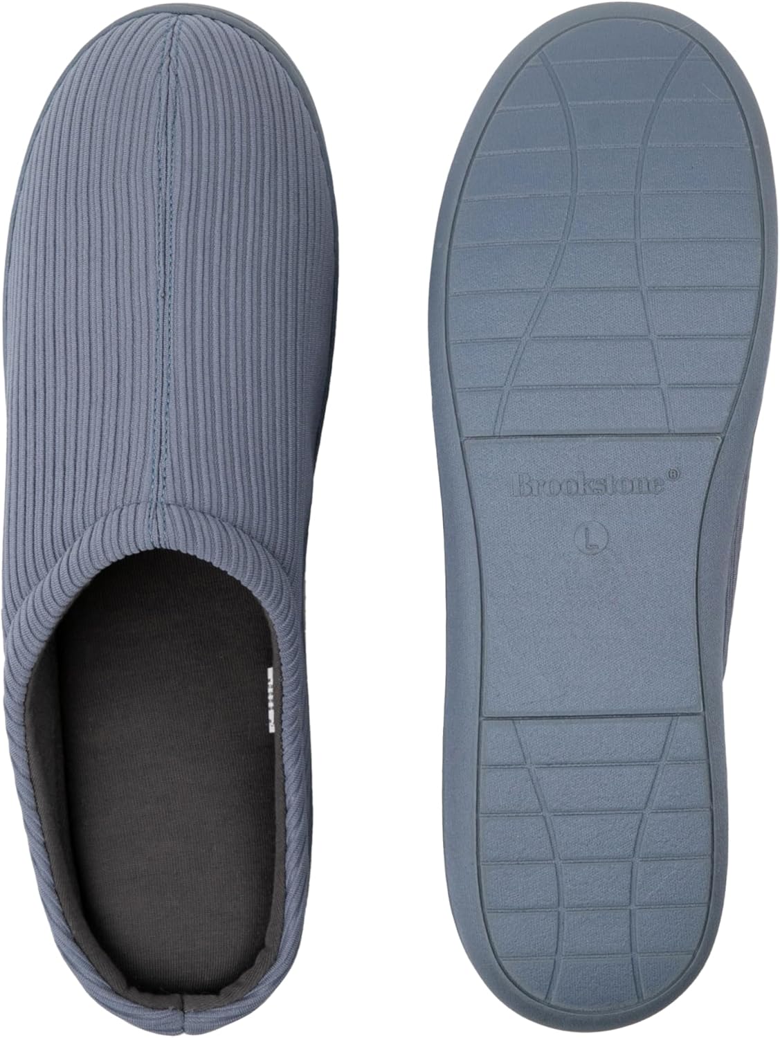 

Мужские домашние тапочки Brookstone Classic Comfort с пеной памяти - теплые и удобные, мягкая плюшевая подкладка, подошва с противоскользящим эффектом, голубой