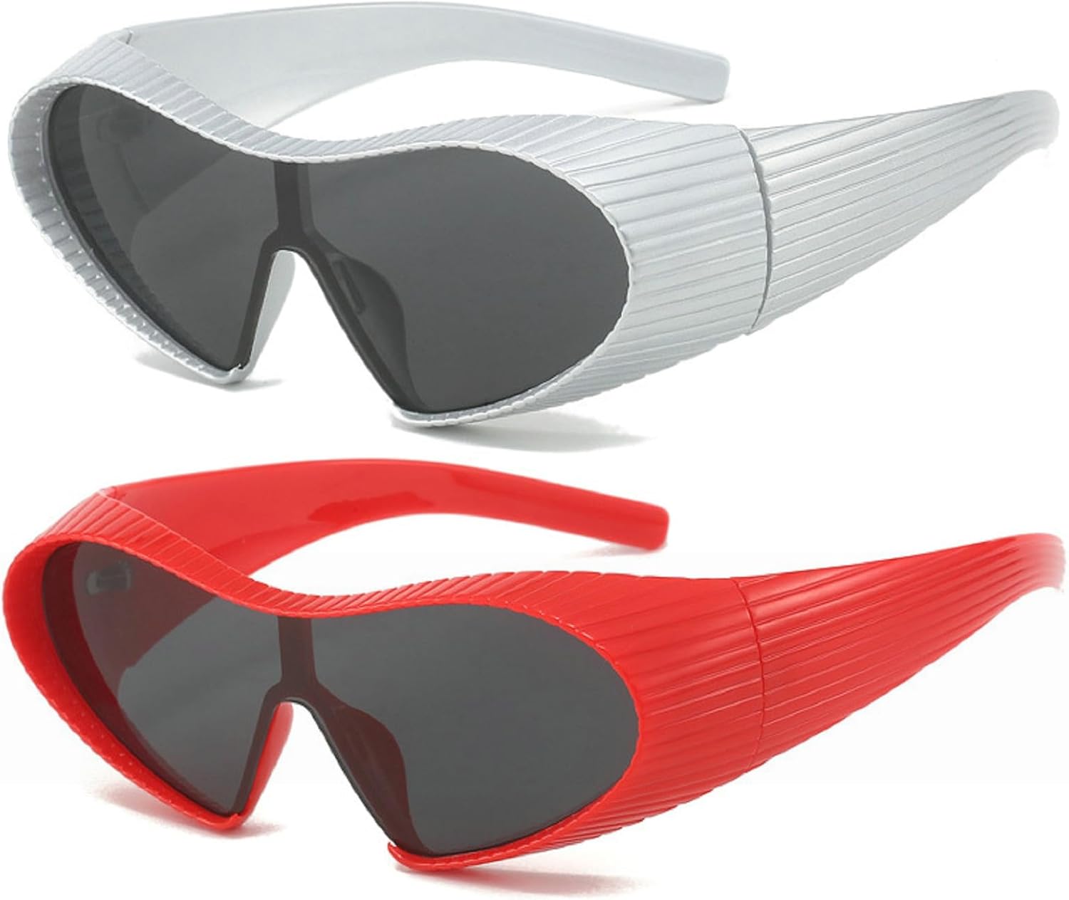 

Модные солнцезащитные очки-«кошачий глаз» большого размера для женщин и мужчин, с крупной оправой, цельные, с защитой от УФ-излучения, в стиле 2000-х mincl, 2pcs-silver&red