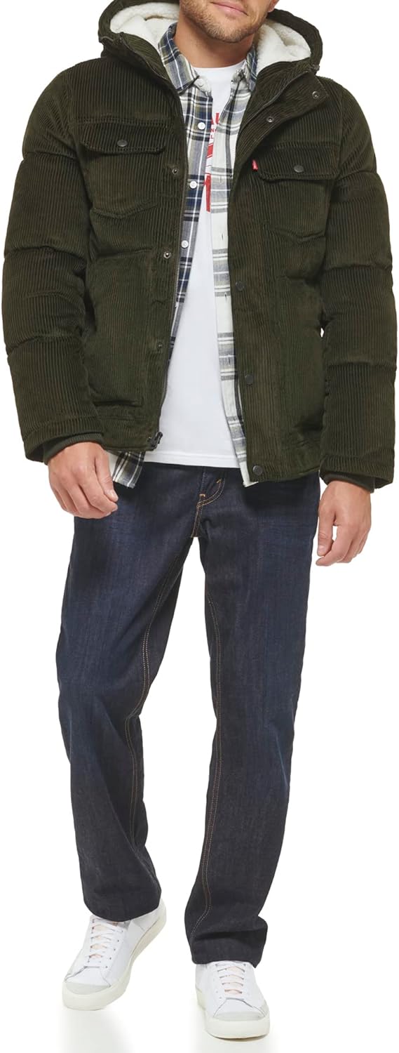 Мужская куртка Levi's Heavyweight средней длины с капюшоном в стиле милитари, Olive Corduroy — фото 3