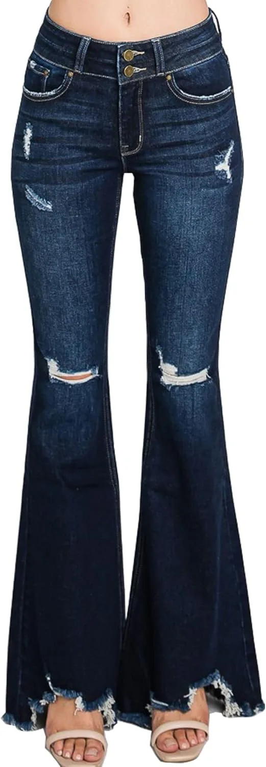 

DAY VILLAGE Женские джинсы Mid Rise с эффектом потертости и расклешенным низом