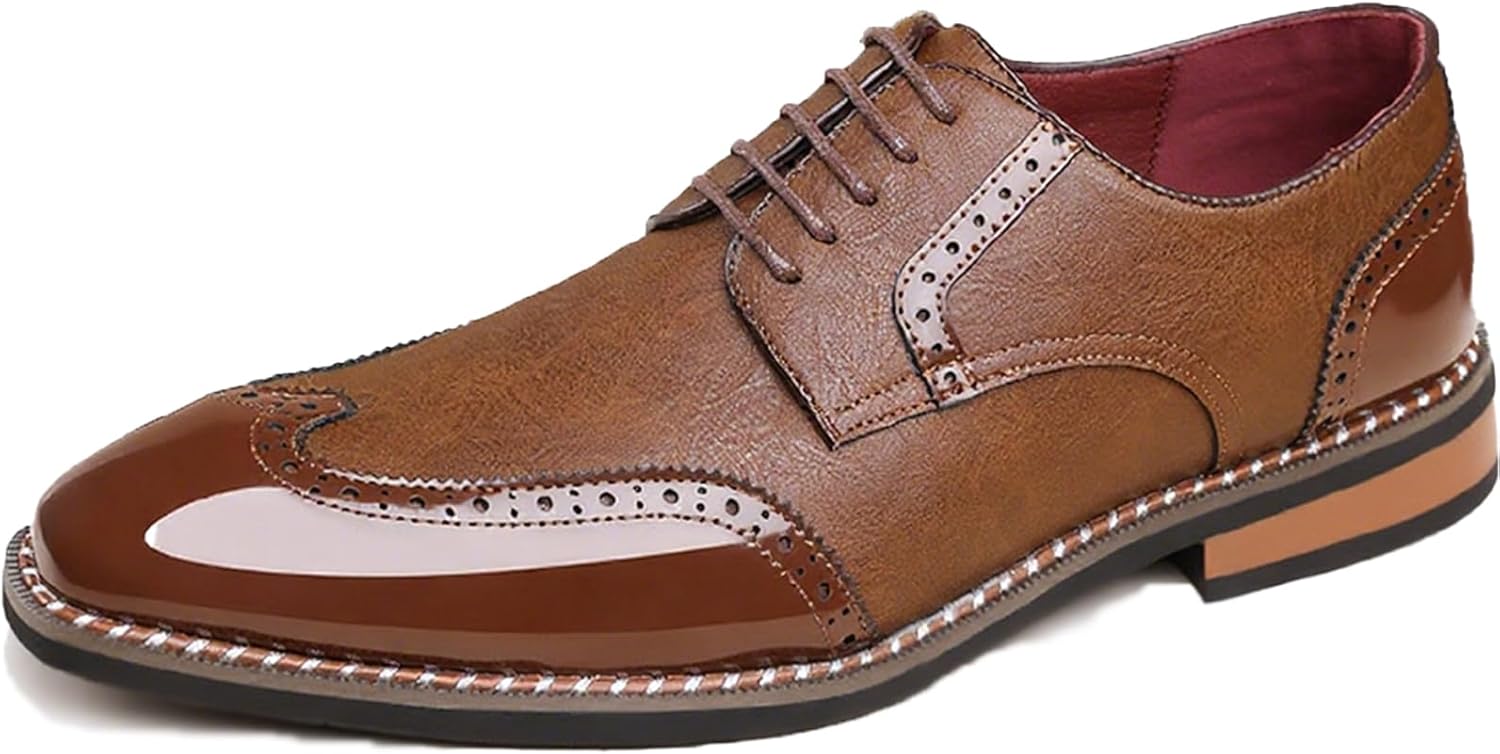 

Мужские оксфорды двух цветов с брогированием, сочетающиеся по цвету, с перфорацией, круглым носком, каблуком-блоком, с крыльями, шнуровкой, дерби, деловая и праздничная обувь для свадьбы Aegnongl, коричневый