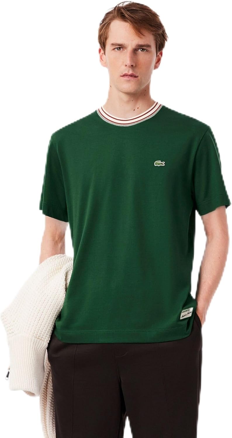 

Мужская повседневная футболка Lacoste с ребристым воротником и каймой в стиле «Французская горничная», зеленый