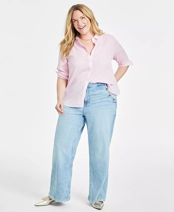 

Модная креповая рубашка больших размеров на пуговицах спереди On 34Th, розовый