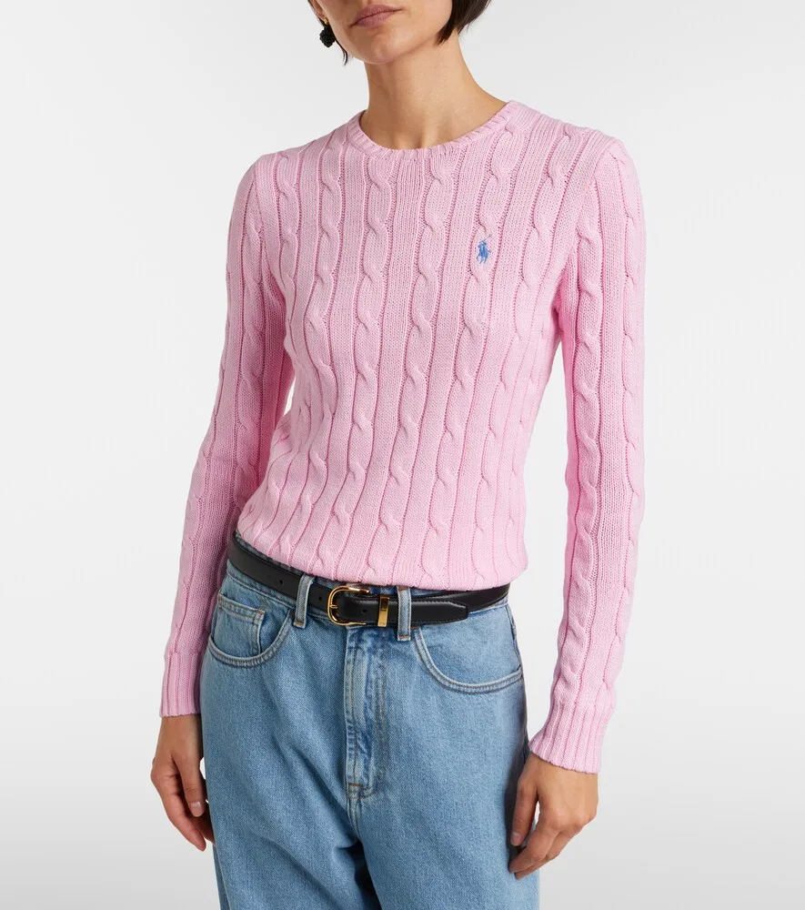 Хлопковый свитер крупной вязки Polo Ralph Lauren, розовый — фото 2