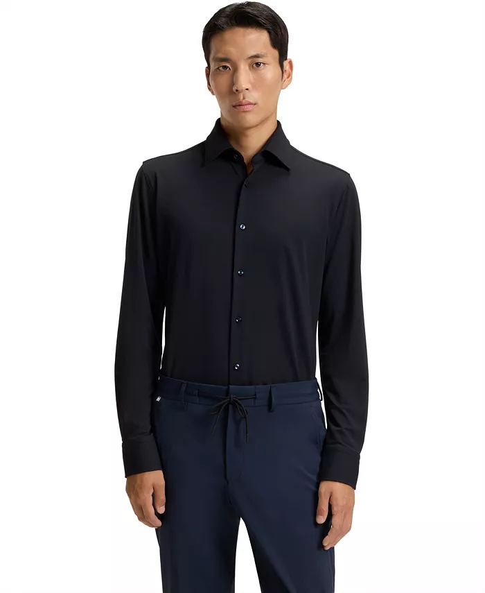 

Мужская облегающая рубашка Performance-Stretch Slim-Fit Hugo Boss, синий