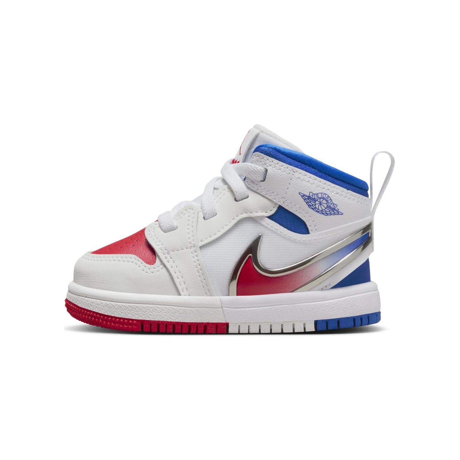 

Кроссовки Air 1 Toddler TD Mid-top белые/очаровательно-красные/гоночно-синие Jordan, красный