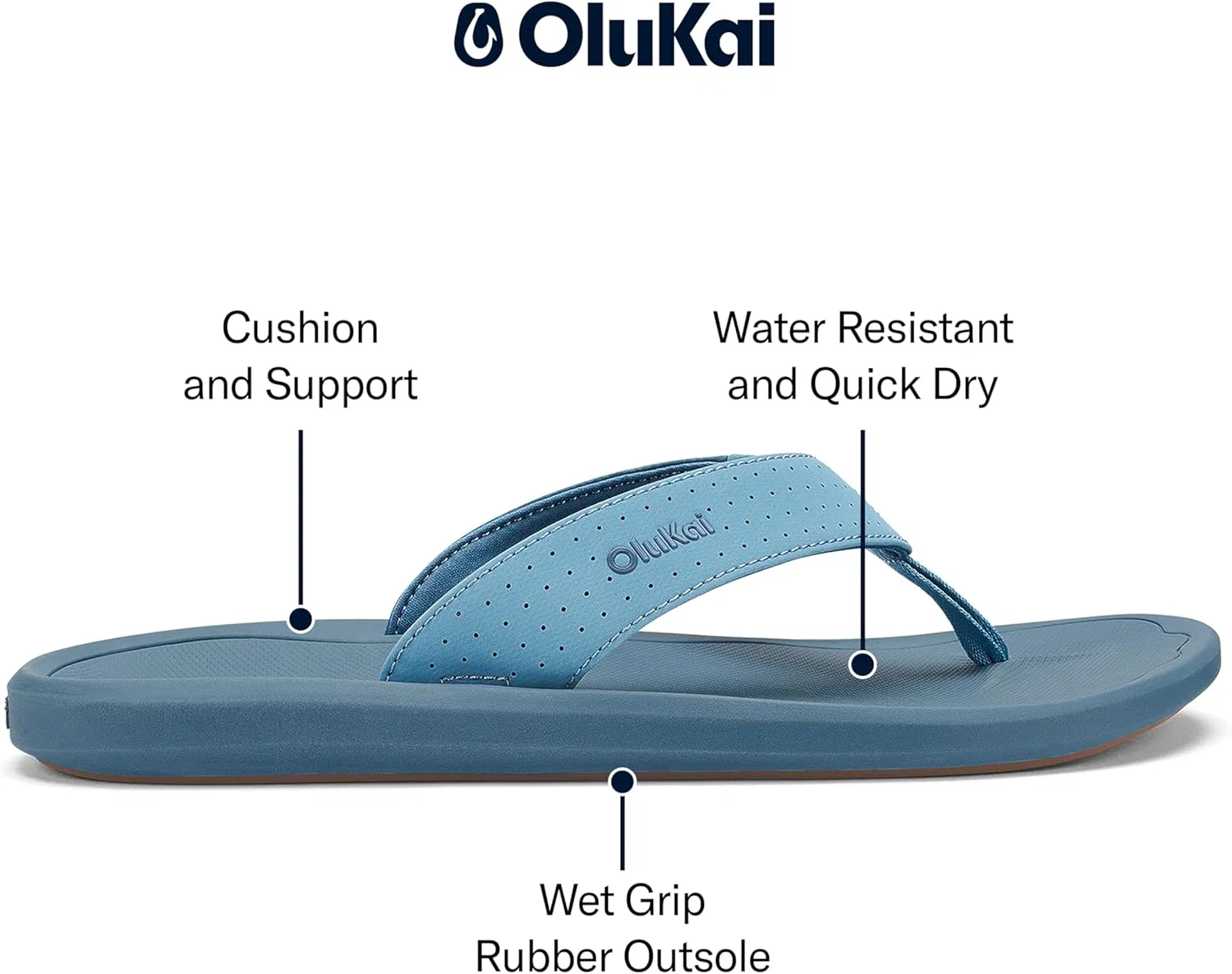 Пляжные сандалии OLUKAI Ki'i для мужчин, быстросохнущие шлепанцы, водонепроницаемые и легкие, с литой стелькой и ультракомфортной посадкой, Blissful Blue Blue Fog — фото 2
