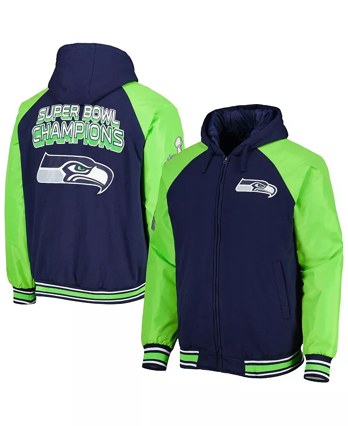 

Мужская худи-бомбер с молнией Seattle Seahawks Defender Raglan Full-Zip Hoodie Varsity Jacket цвета колледж-нэви G-III Sports by Carl Banks