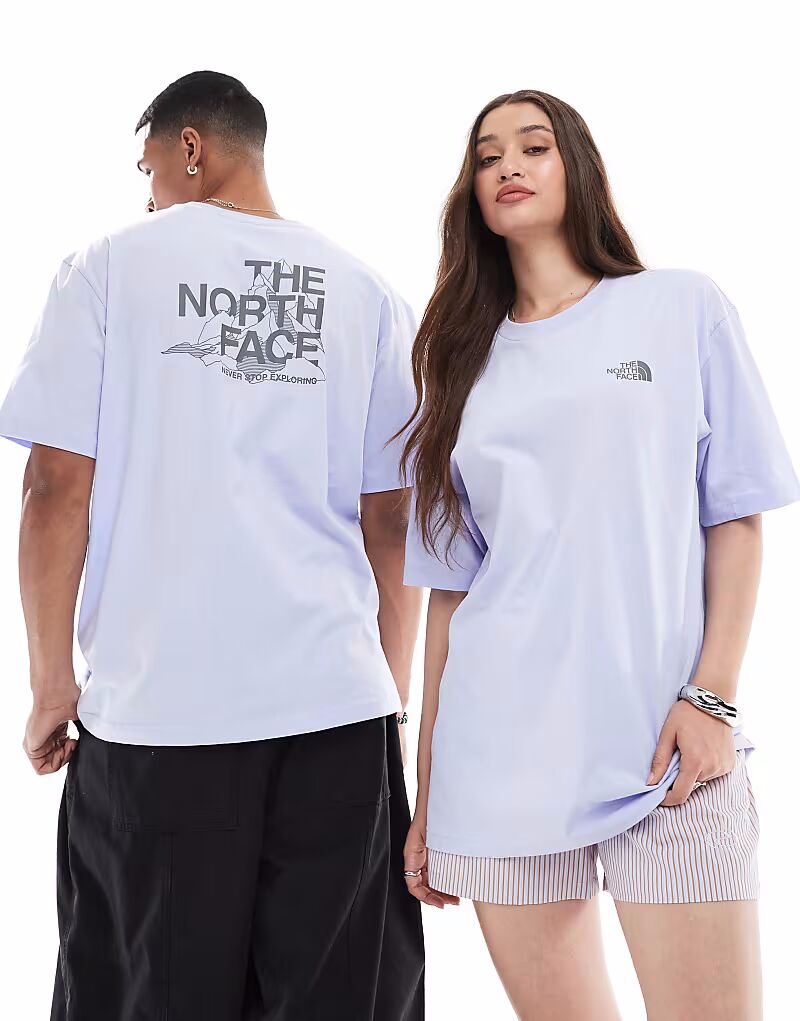 

Футболка оверсайз с принтом на спине The North Face Mountain Sketch светло-голубого цвета