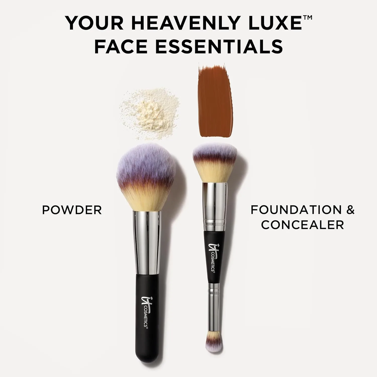 Набор кистей для макияжа лица IT Cosmetics - для тональной основы, консилера, CC+ крема, рассыпчатой и прессованной пудры - включает кисть Complexion Perfection #7 и кисть Luxe Wand Ball Powder #8 — фото 2