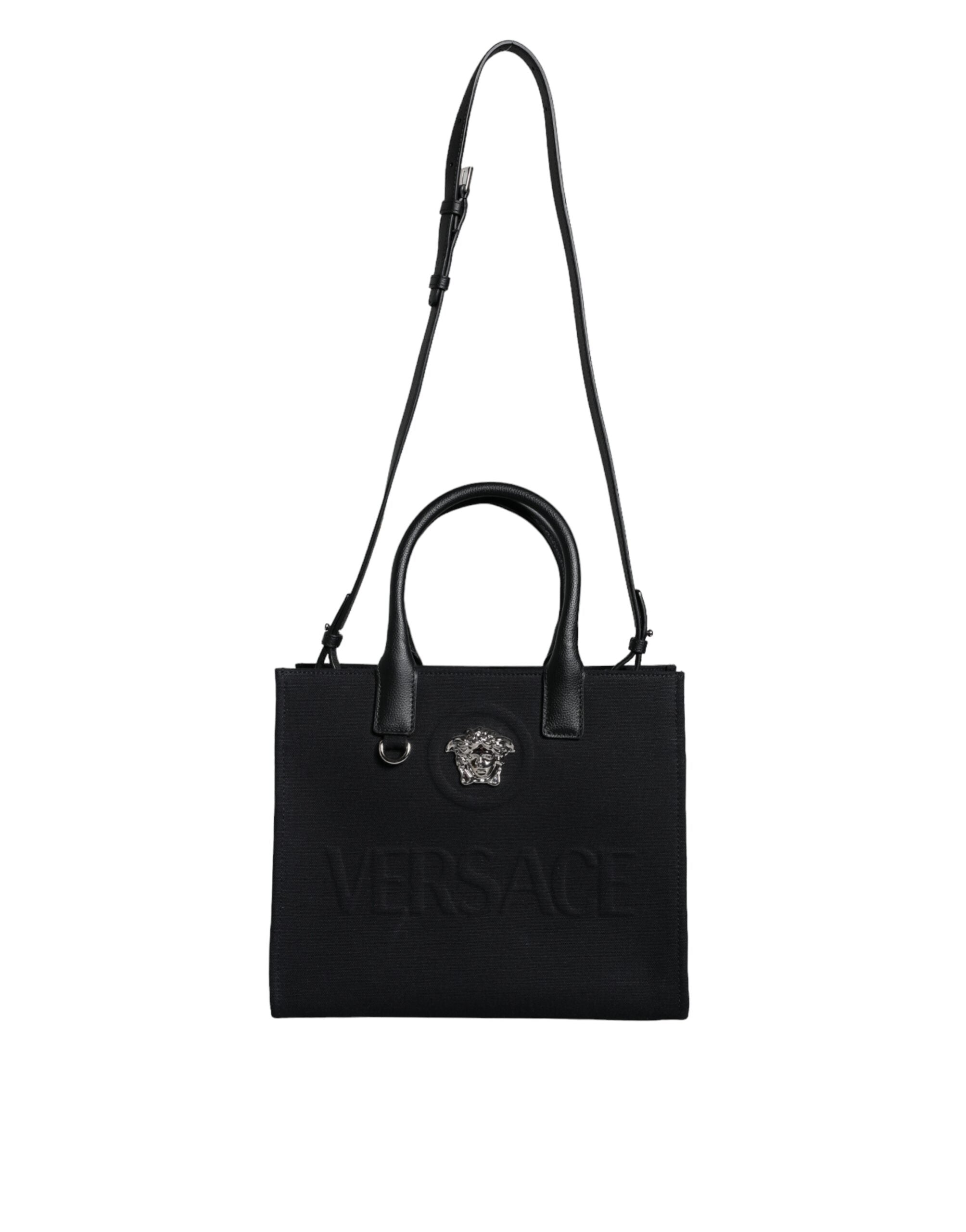 

Женская сумка через плечо Versace с ручкой сверху и кожаным логотипом, черный