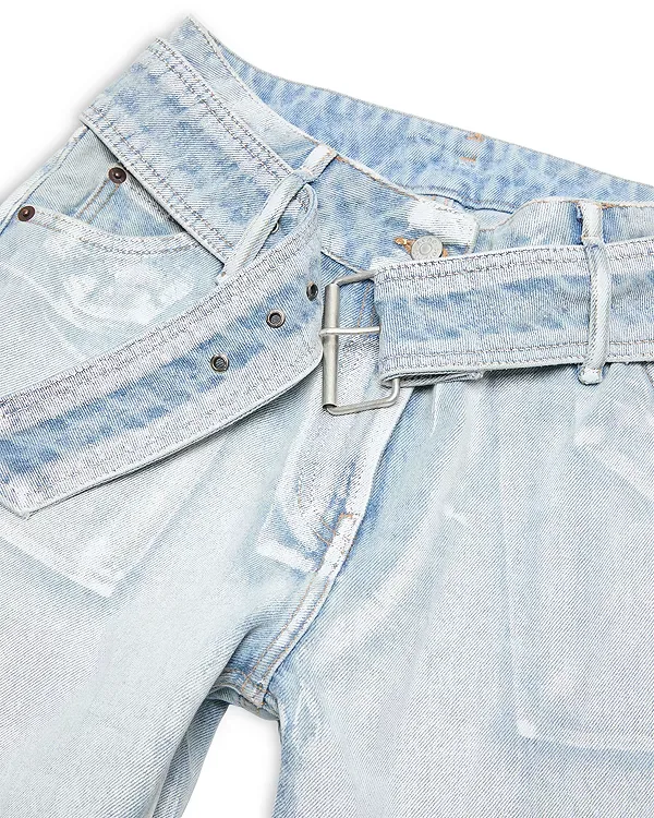 Джинсы прямого кроя с поясом, сине-белые Acne Studios, Blue/White — фото 3