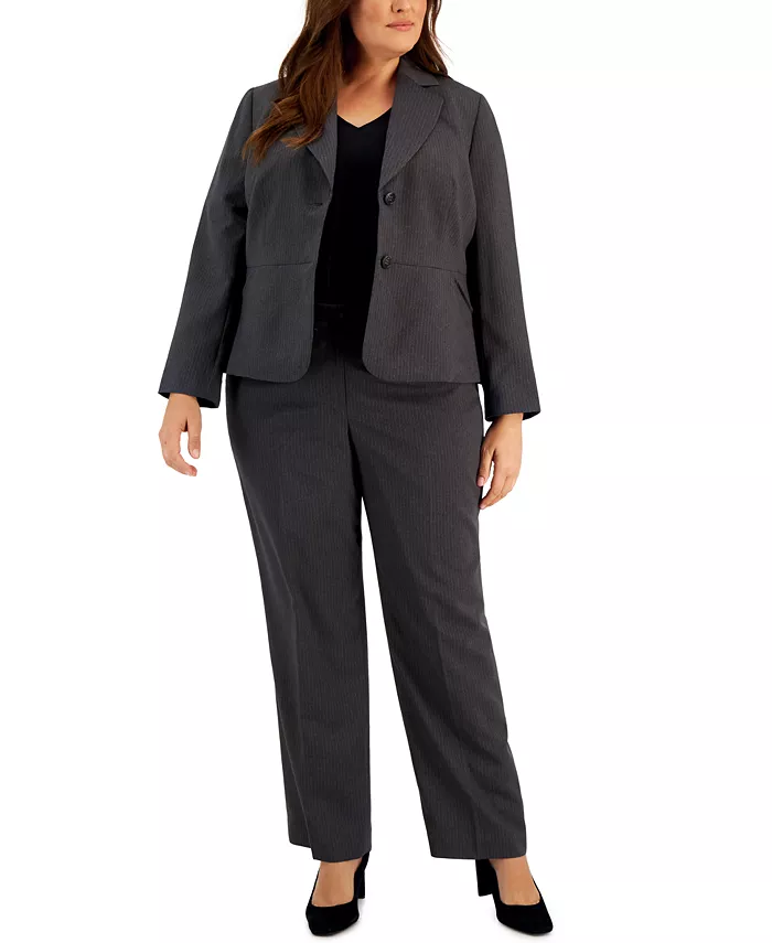 

Женский костюм с двумя пуговицами в полоску, plus size Le Suit, серый
