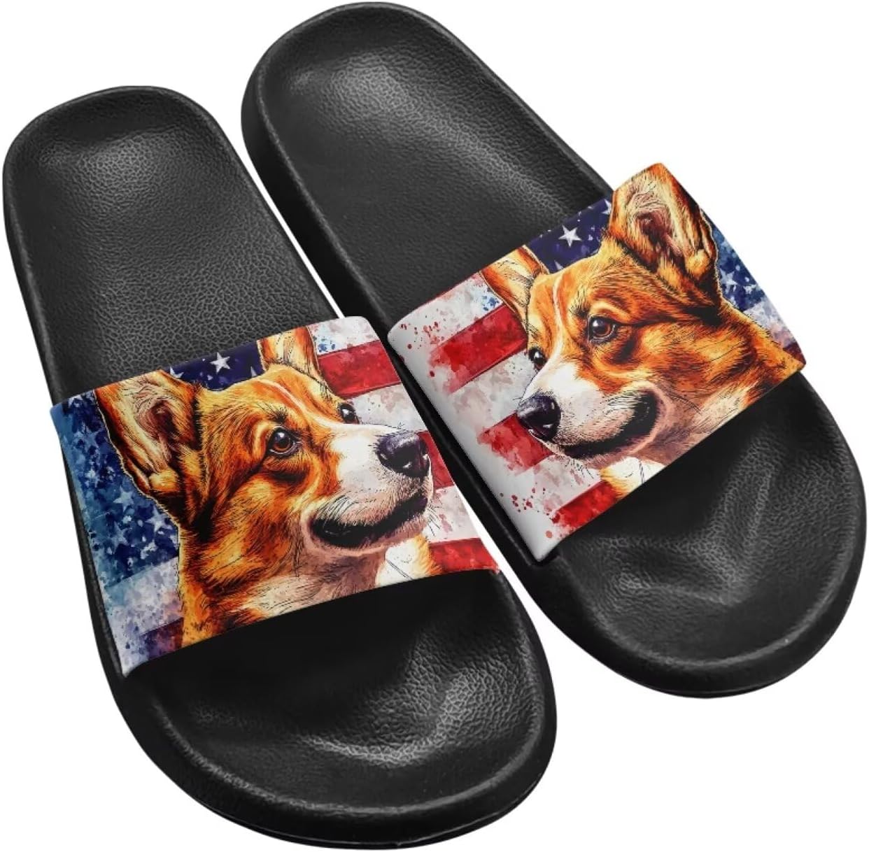 

Унисекс сандалии летние домашние шлепанцы для душа для женщин и девочек, быстро сохнущие шлепанцы Getelinseng, American Flag Puppy