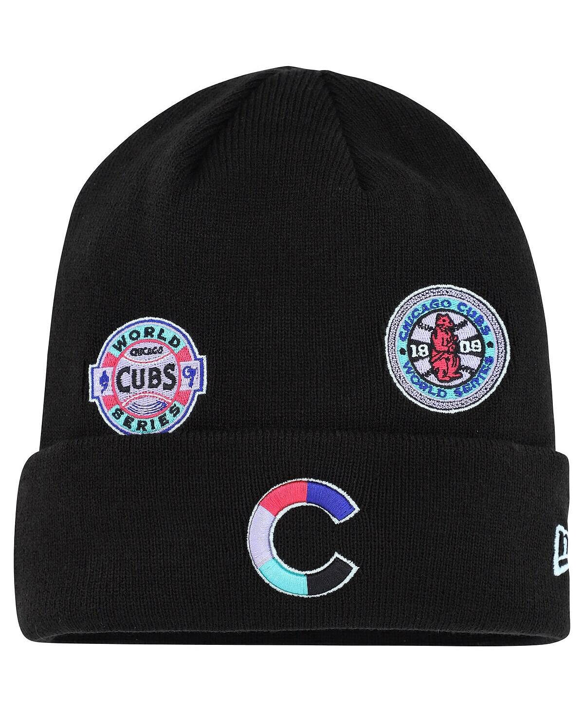 

Черная мужская вязаная шапка Chicago Cubs Polar Lights с манжетами New Era