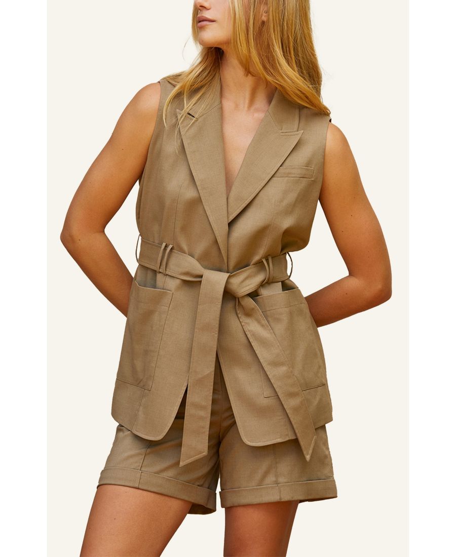 

Женский блейзер без рукавов Neah с поясом CRESCENT, Brown + taupe