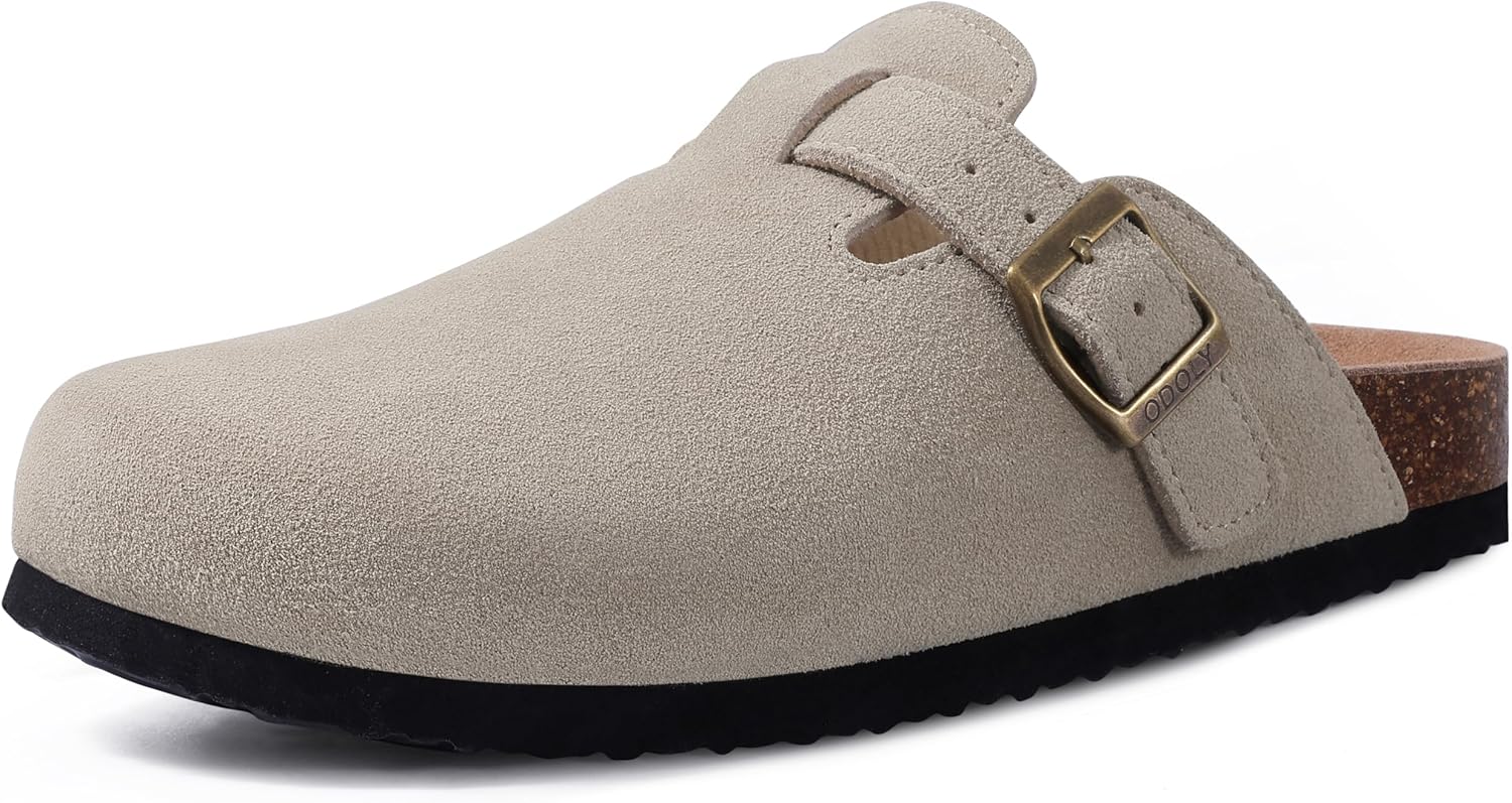 

Замшевые сабо для женщин и мужчин с мягкой пробковой стелькой, кожаные мюли, удобные обувь «картошка» с поддержкой свода Odoly, светло-серый