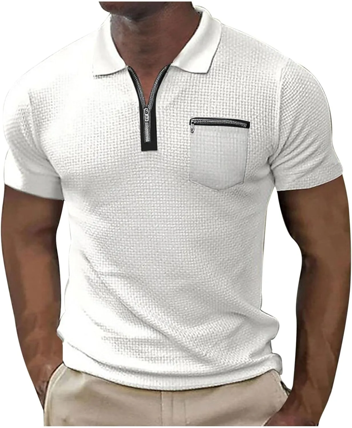 

Мужская поло с полумолнией, короткий рукав, однотонная, с карманом Sdeycui