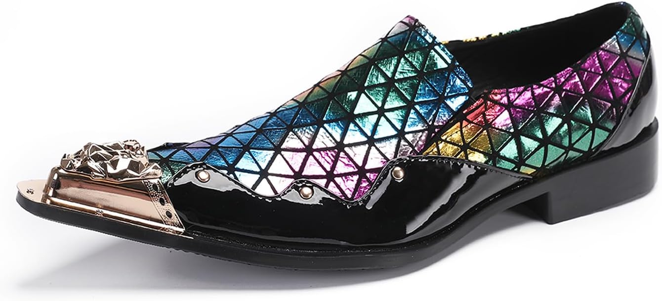 

Мужские лоферы Santimon Mens Loafers для вечеринки - элегантные слипоны диско обувь - свадебные повседневные двухцветные кожаные лоферы-пенни - туфли смокинг с пледовой отделкой и металлическим носком для мужчин и мальчиков, Color