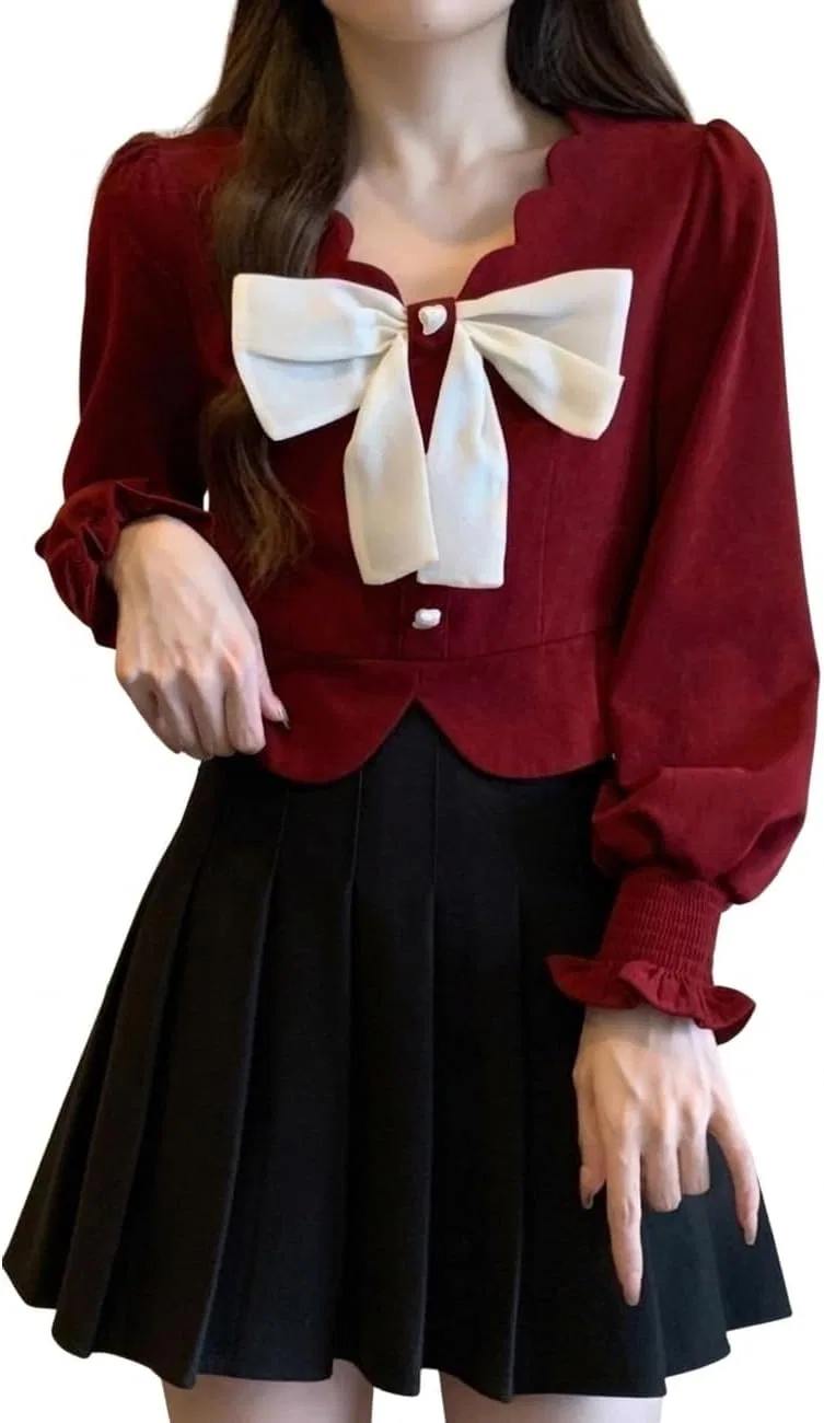 Блуза с бантом, French Girly, красный