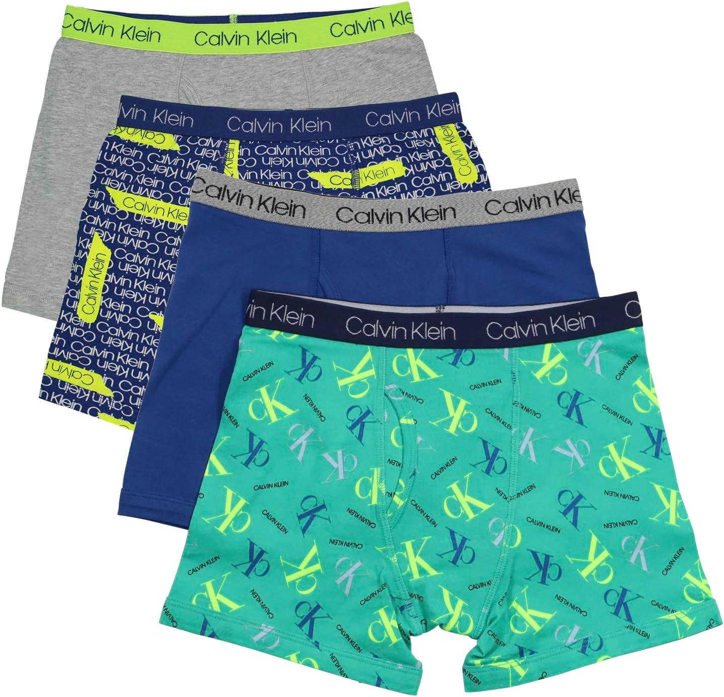 

Комплект из 4 трусов-боксеров Calvin Klein для мальчиков, Heather Grey/Blue/Neon Print