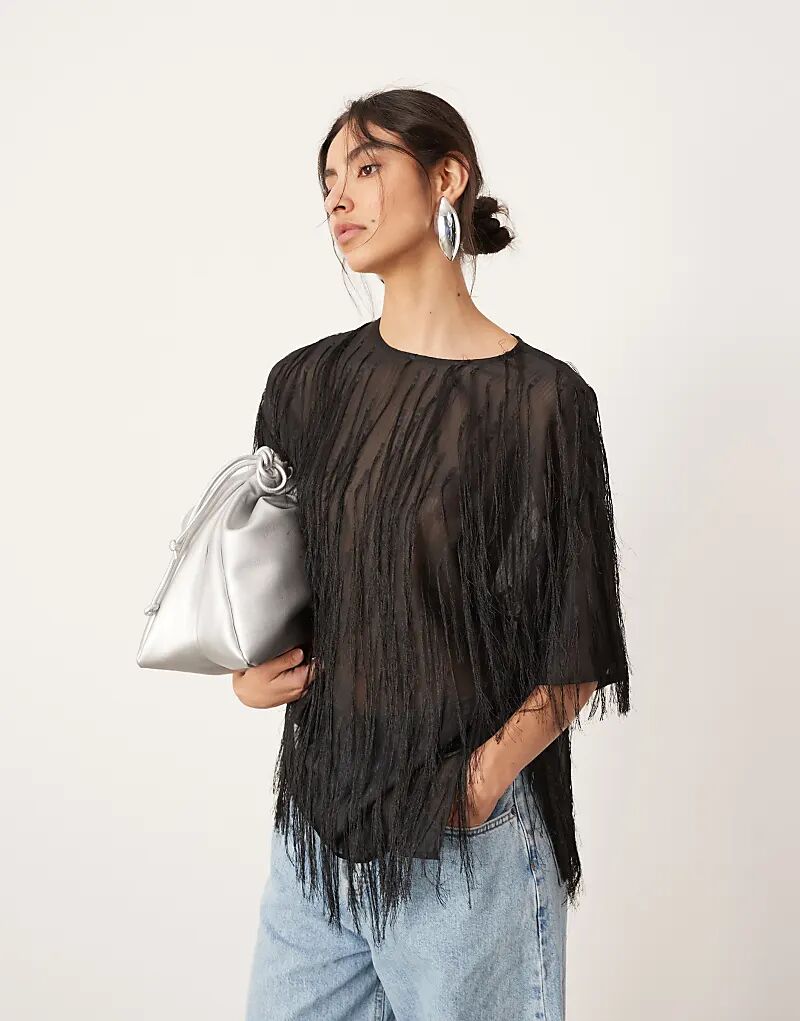 

Свободный топ с бахромой черного цвета ASOS EDITION