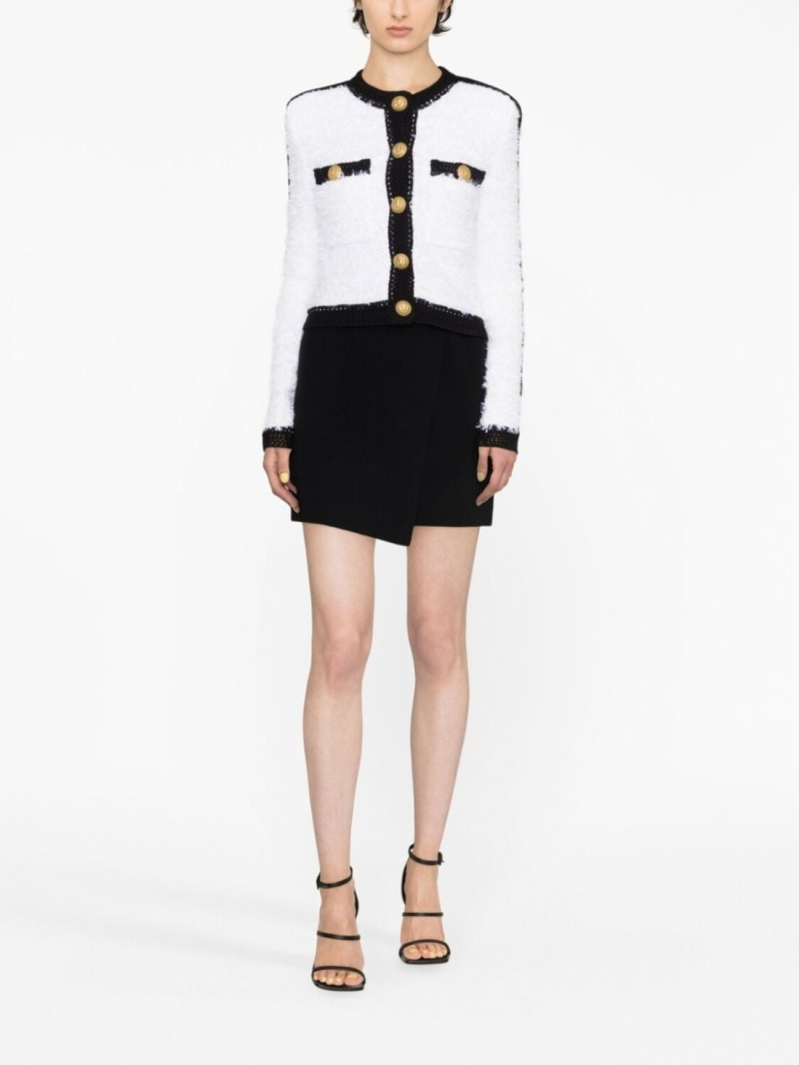 Укороченный твидовый жакет Spencer Balmain, белый — фото 2