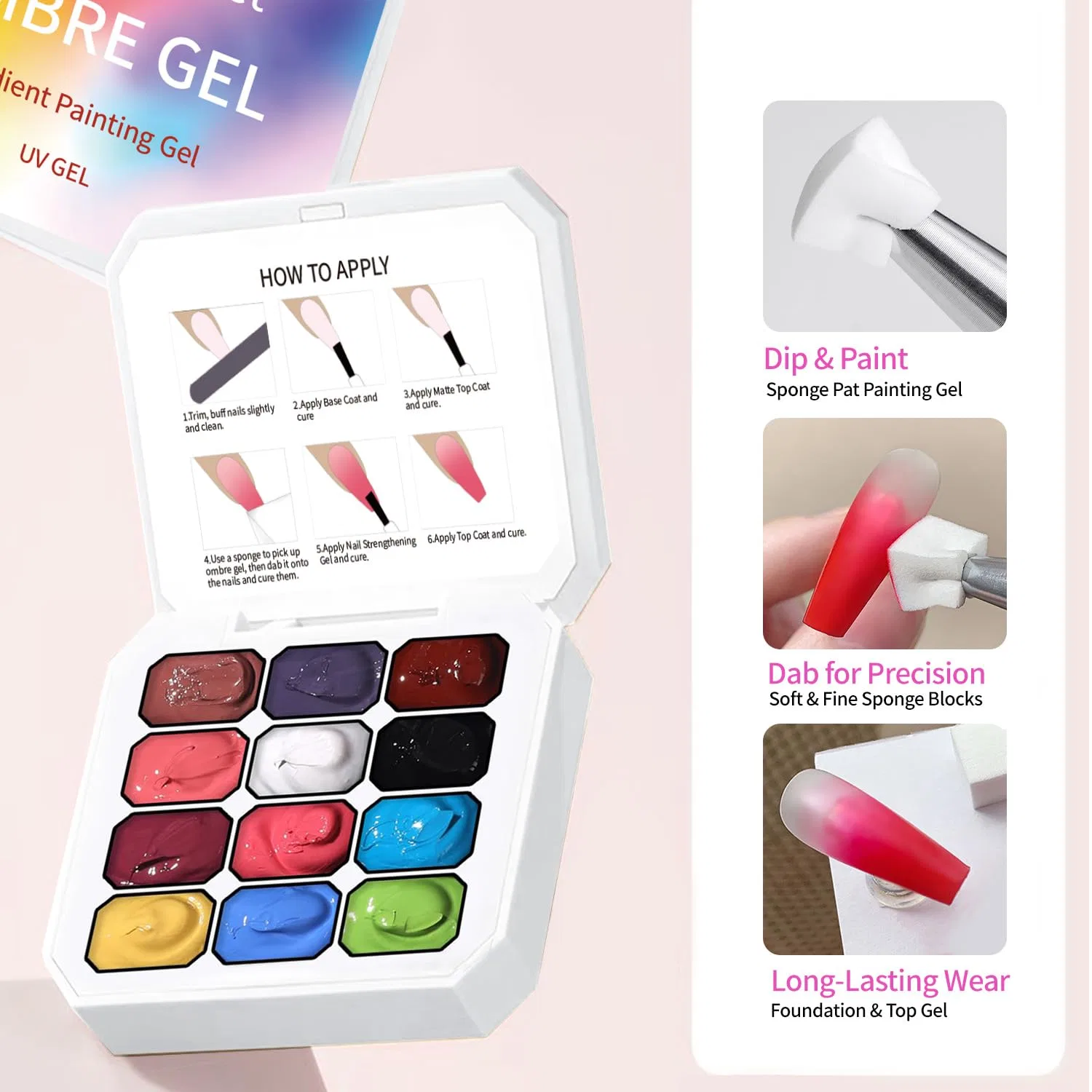 Набор гель-лаков для ногтей Ombre Gel, 12 цветов Aijimei, Set1 — фото 4