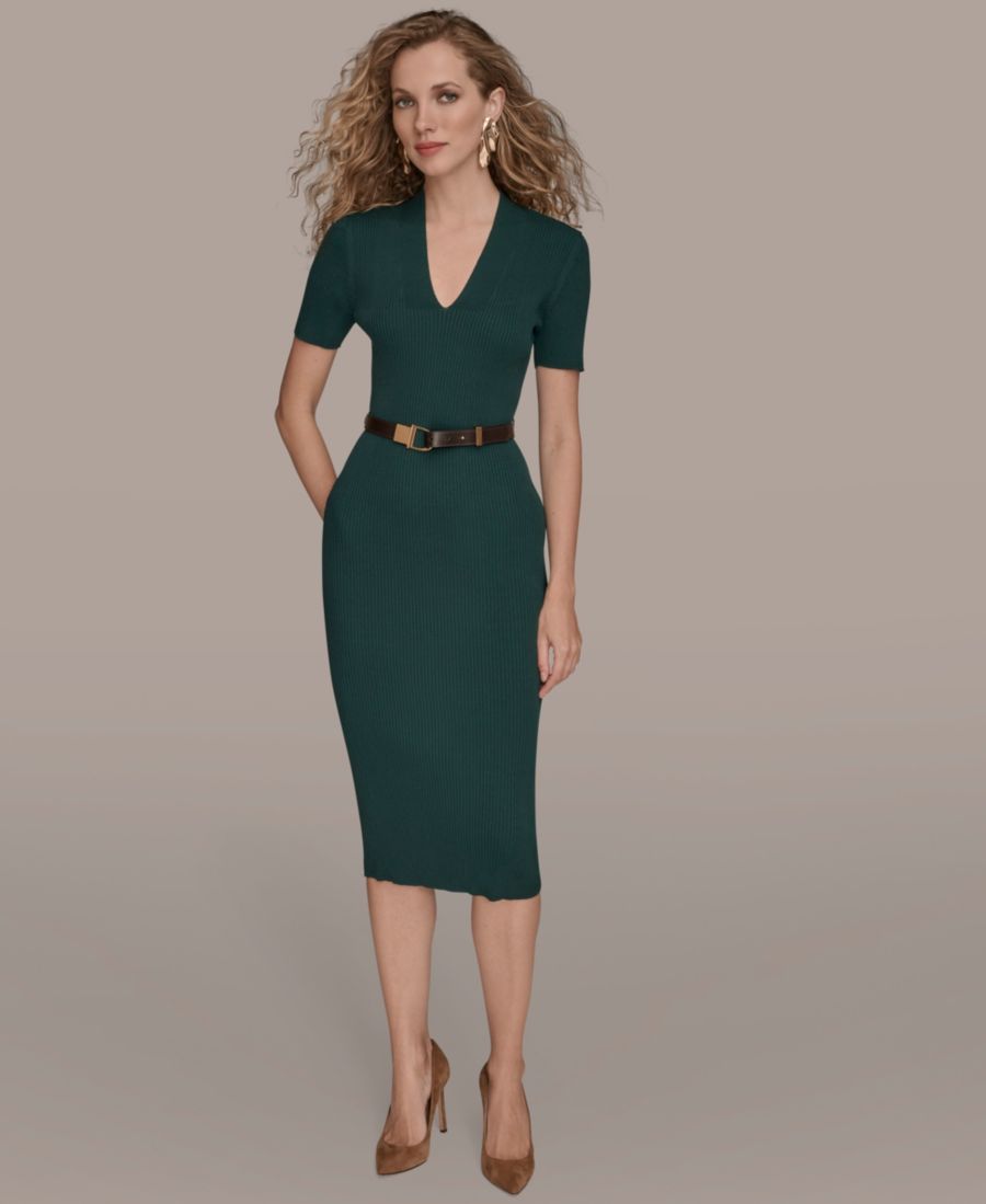 

Женское вязаное платье миди с коротким рукавом Donna Karan New York, Hudson