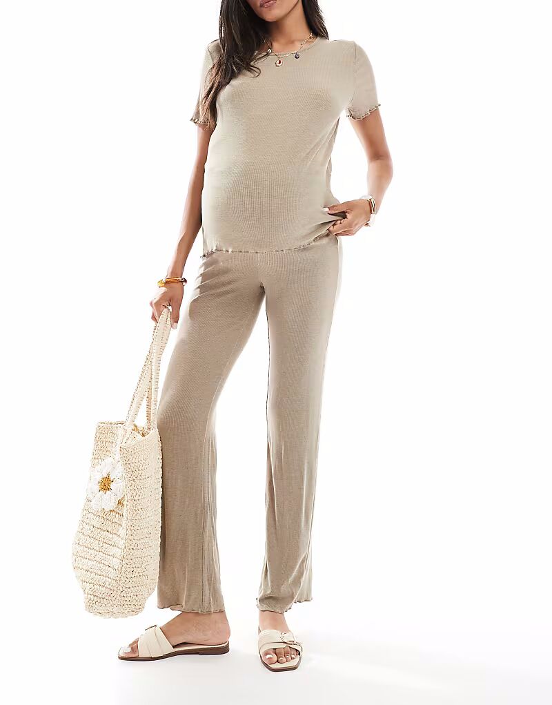 

Брюки Mamalicious Maternity с салатовой кромкой бежевого цвета Mama.Licious