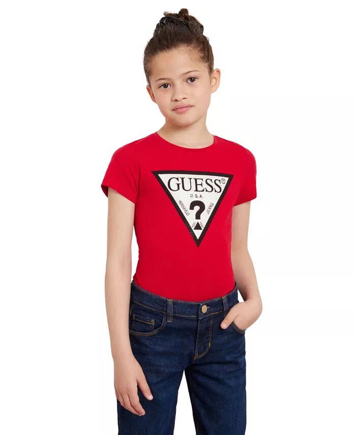 

Футболка с логотипом Big Girls Triangle Rhinestone GUESS, красный