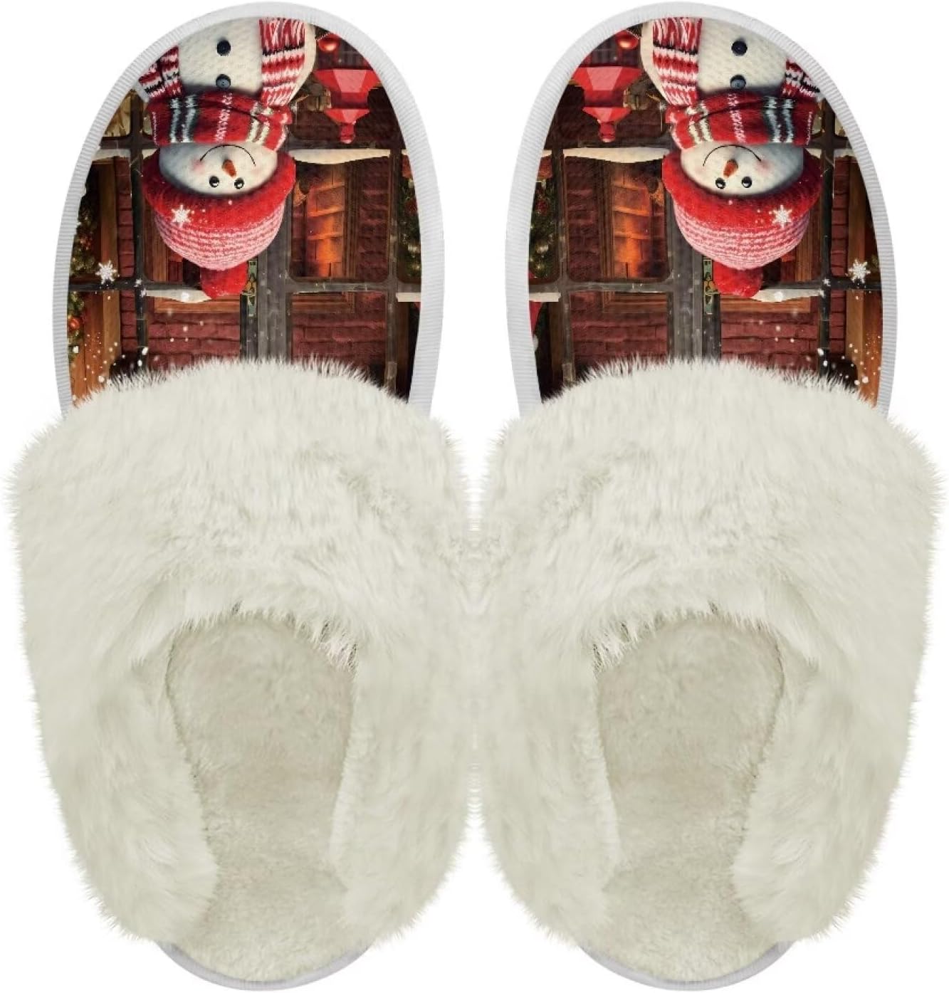 

Хлопковые тапочки PJHEQOXE с пушистыми краями, домашние тапочки для дома и улицы, хлопковые тапочки унисекс, Cute Snowman