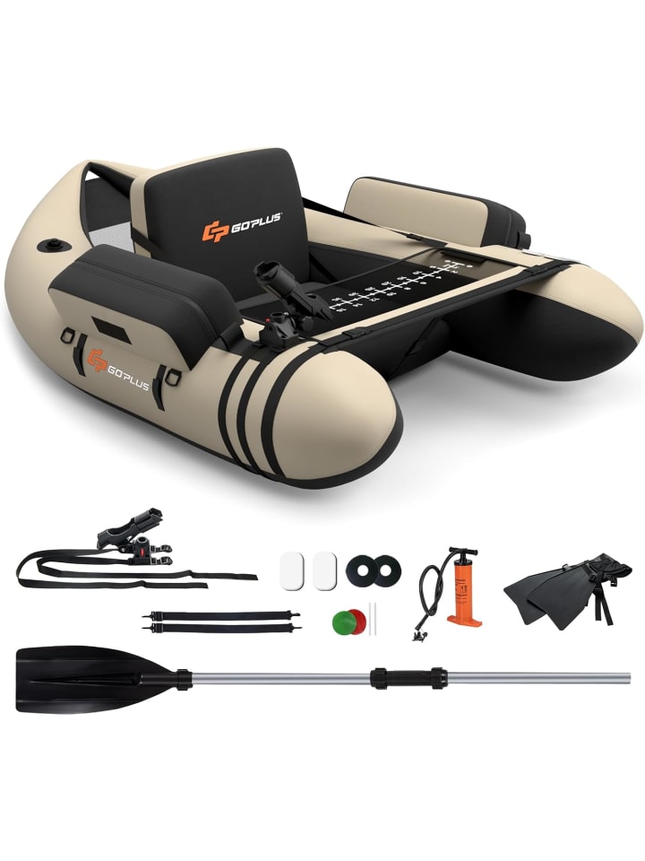 

COSTWAY Надувная лодка весом до 150 кг, бежевого цвета