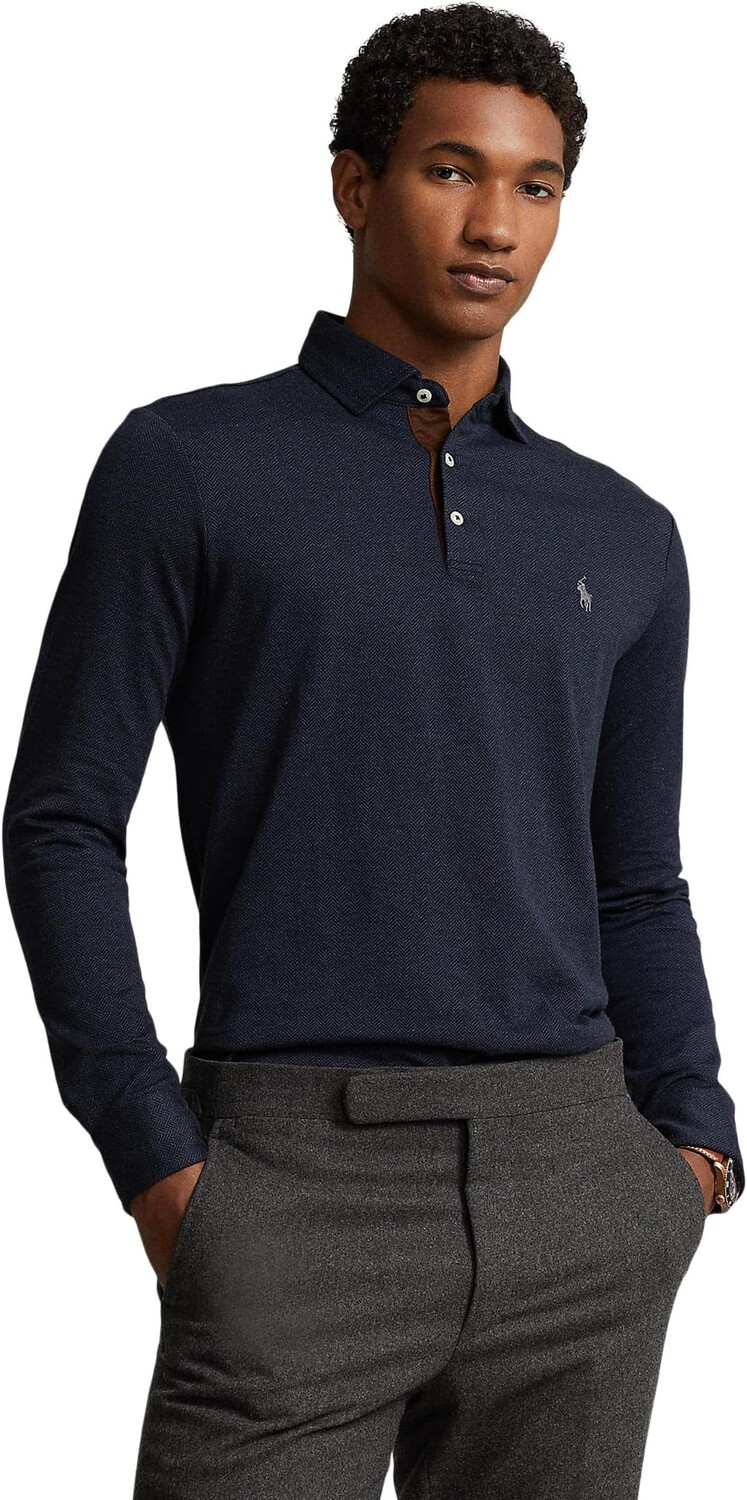 

Рубашка-поло Custom Slim Fit Herringbone Polo Shirt Polo Ralph Lauren, цвет Herringbone Jacquard Winter Navy Heather
