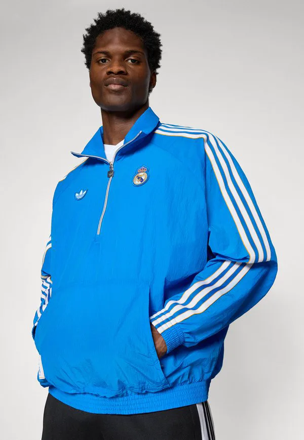 Куртка-Бомбер real madrid icon с половинной молнией, клубная одежда Adidas Originals, Bluebird/White — фото 4