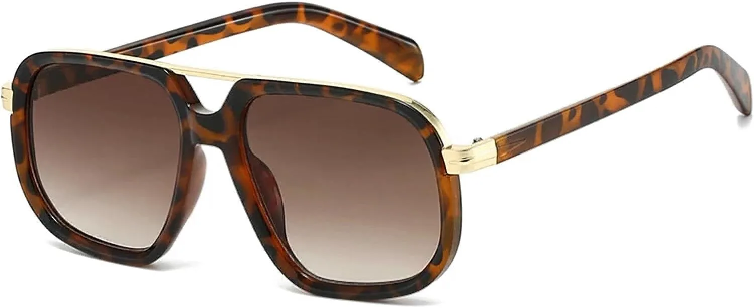 

Солнцезащитные очки для женщин и мужчин, популярные, с двойной перемычкой, ретро, ​​градиентные, UV400, для активного отдыха UATXTAU, Leopard Tea Gradient