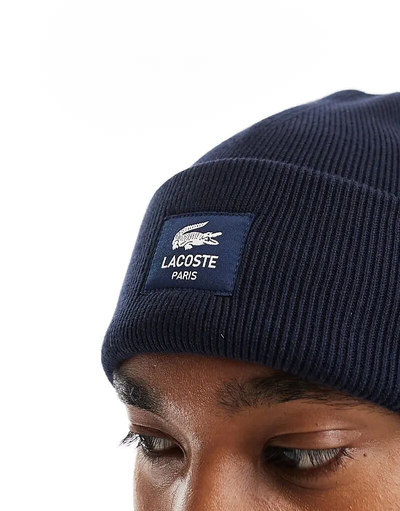 

Шапка-бини с логотипом Lacoste спереди, темно-синего цвета