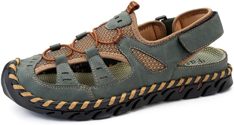 

Мужские повседневные сандалии для улицы, дышащие, рыбацкого типа с закрытым носком, противоскользящие, пляжные, легкие и удобные Asifn, зеленый