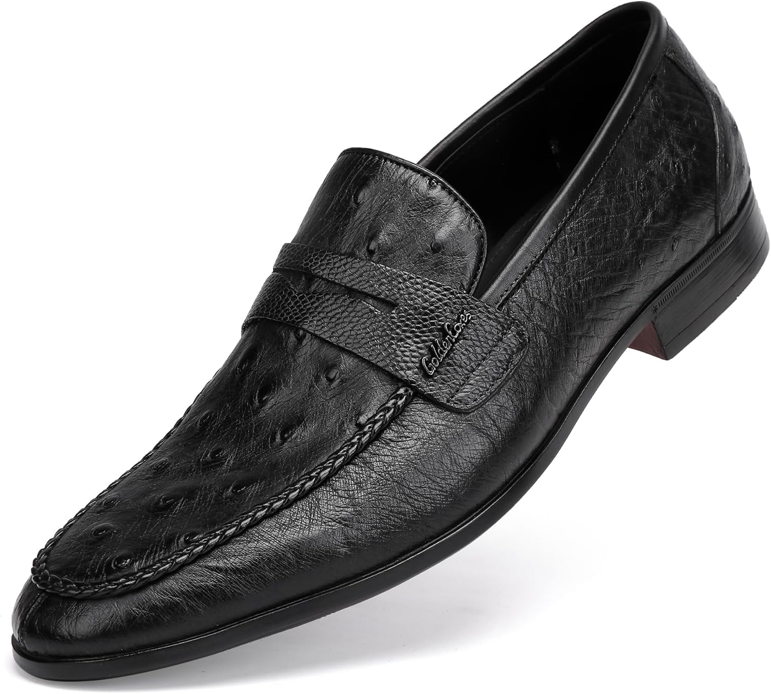 

Мужские повседневные туфли GOLDEN COXES из натуральной кожи, премиум мокасины с тиснением под страуса для вождения, слипоны Penny для вечеринок и свадеб, черные Golden Coxes Family