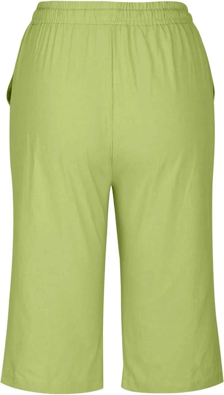 Шорты бермуды из хлопка и льна с завязкой, Mint Green — фото 3