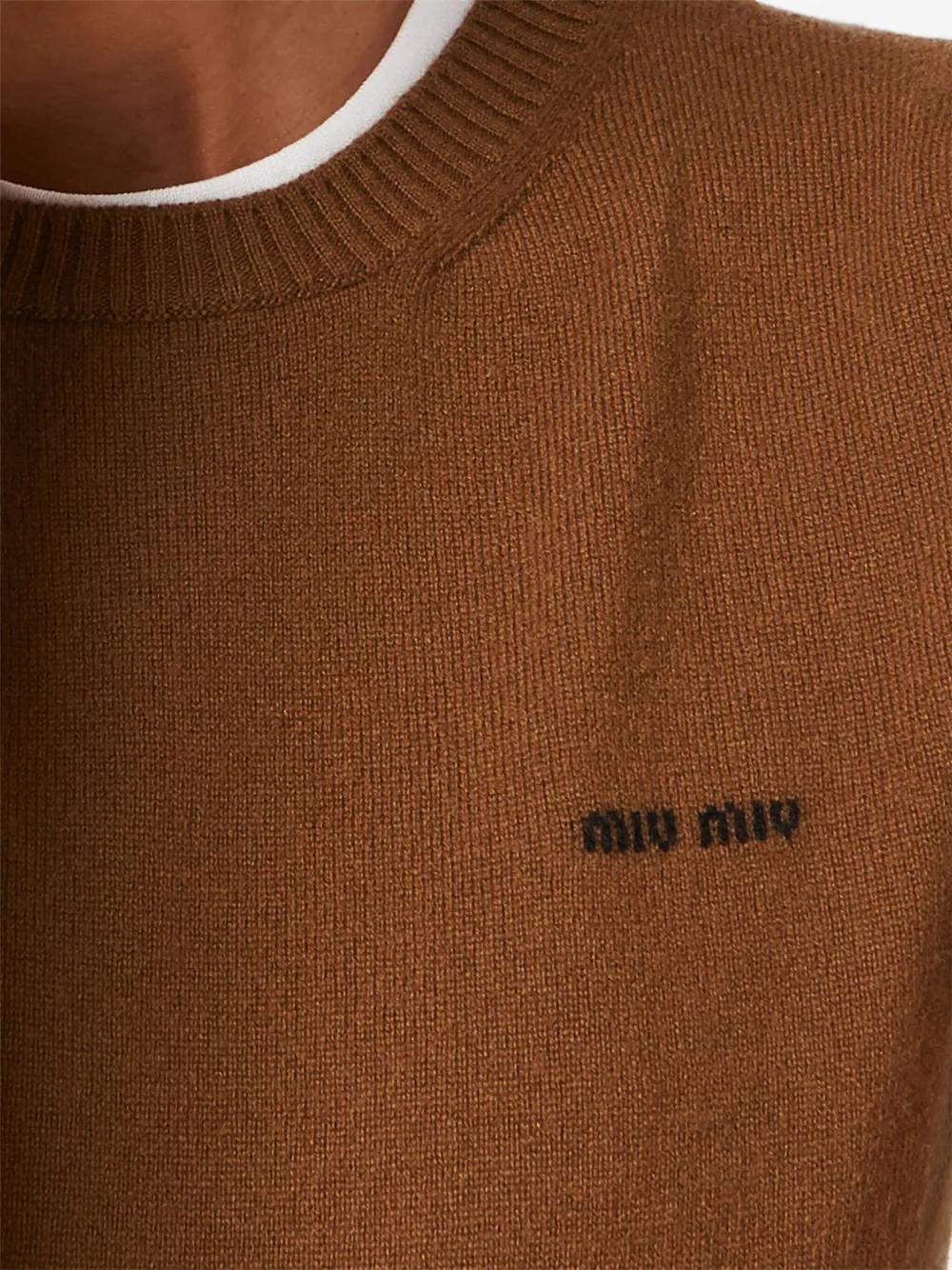 Кашемировый топ с логотипом вязки интарсия MIU MIU, коричневый — фото 3